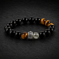 Six True Word Tiger's Eye and Black Obsidian Men's Bracelet-Steady Intention