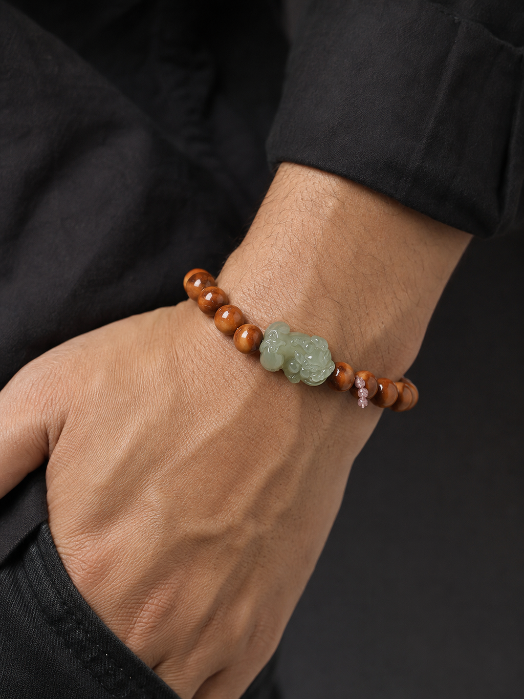 Hand-Carved Hetian Jade Pixiu Babassu Bead Bracelet-Quiet Prosperity