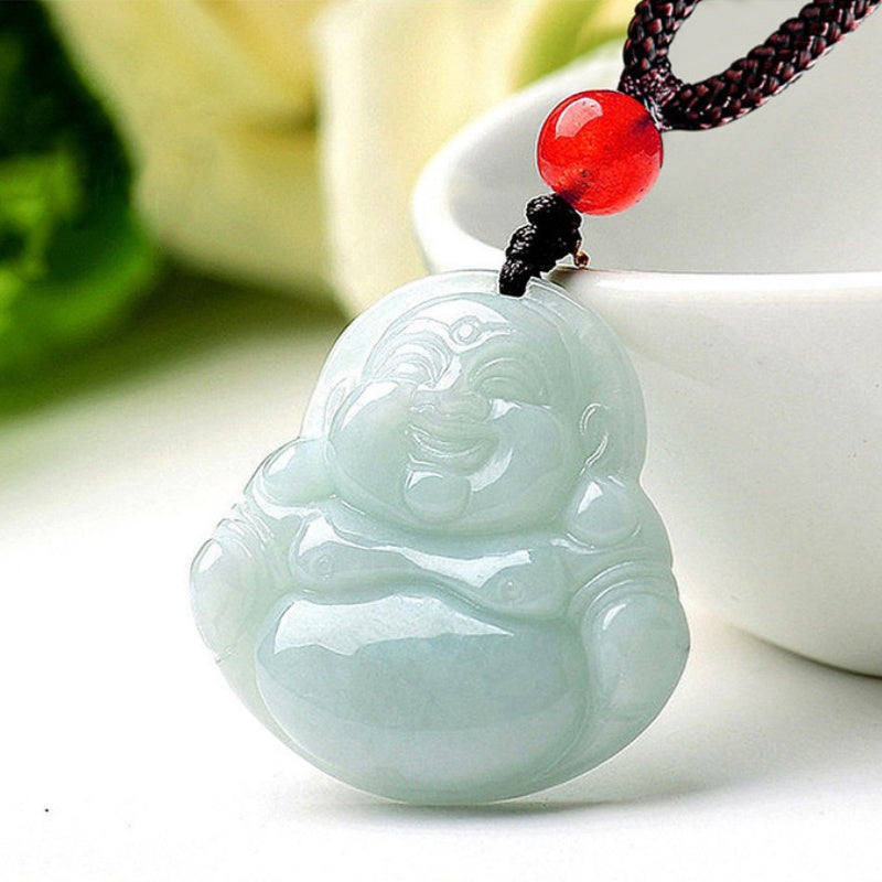 Harmony Protection Guan Yin & Laughing Buddha Jade Pendant Set