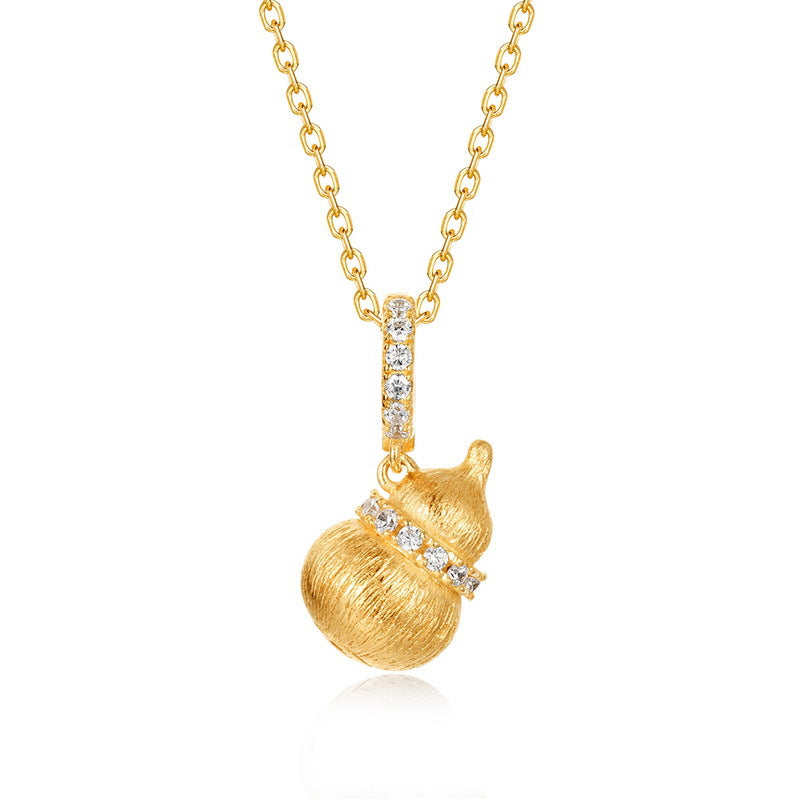 Vintage Gourd Necklace – 10K Gold-Tone Brushed Silver Pendant for Elegant Women