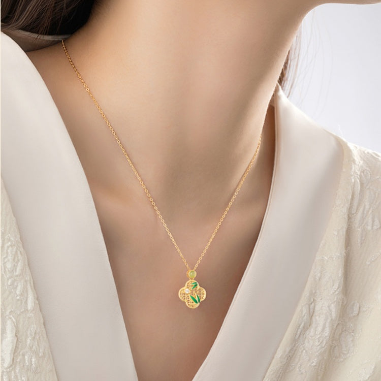 A Clover of Your Own-Bamboo Nephrite Jade Necklace