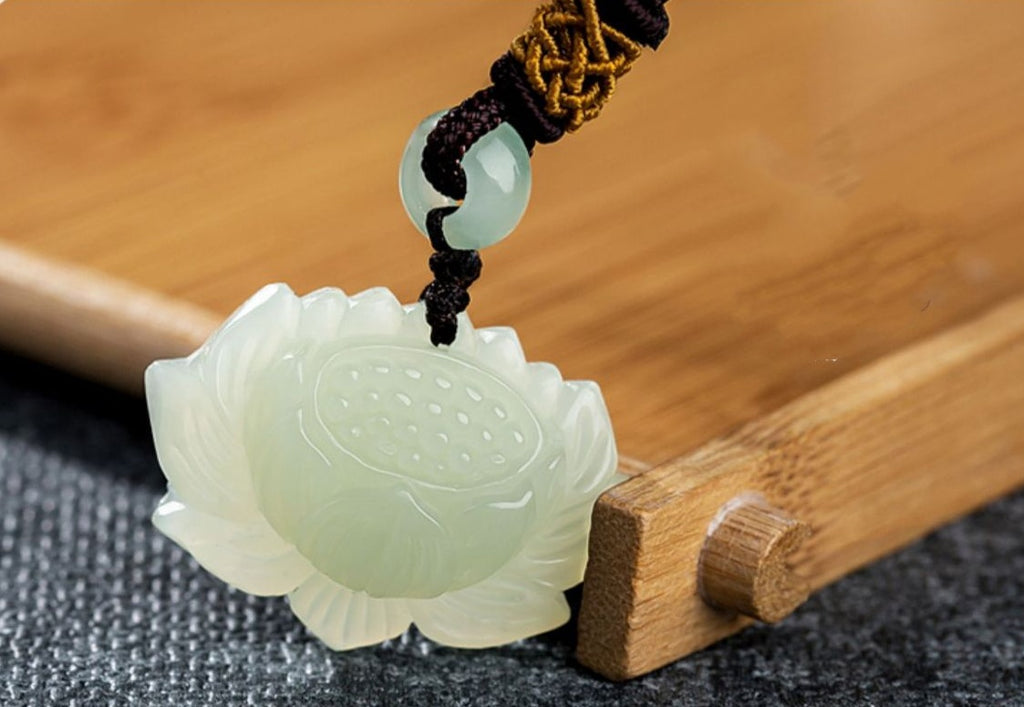 Purity Protection Lotus Hetian Jade Pendant Necklace-Symbol of Purity & Inner Peace