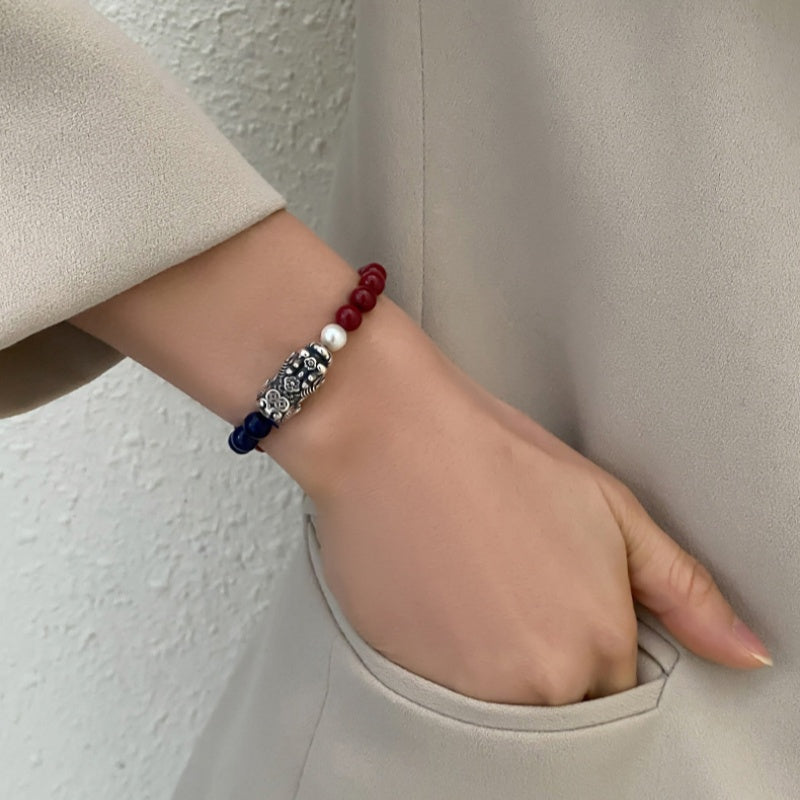 Shared Good Wishes-Pixiu Pressed Cinnabar Bracelet