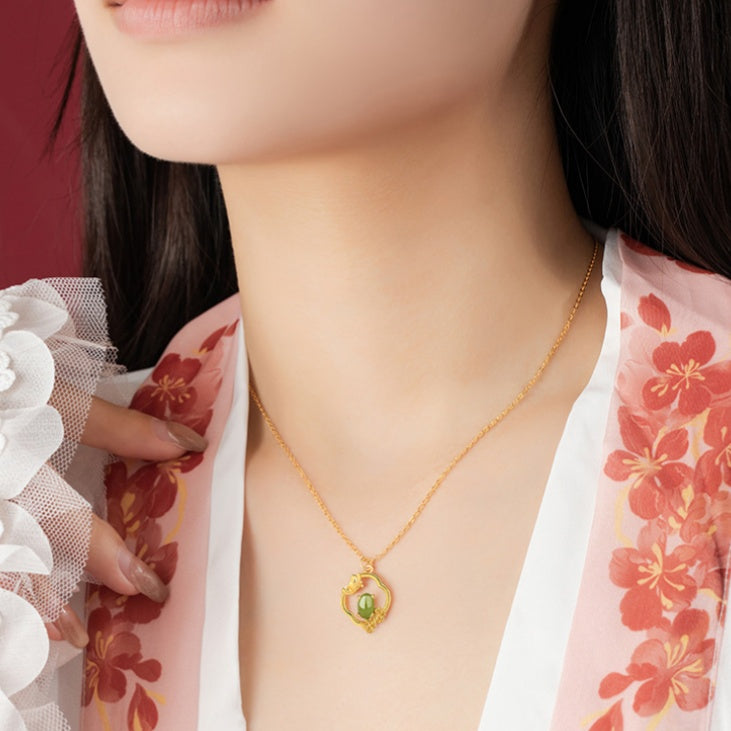 Four Seasons Bamboo & Floral Nephrite Jade Necklace-Beauty Through Change