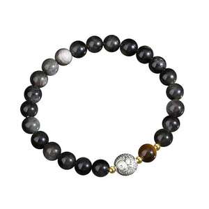 Silver Koi Fish Obsidian Men`s Bracelet-Prosperity Luck