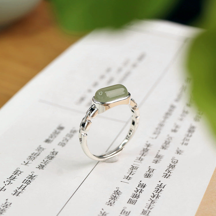 Fu Jade Silver Ring-Prosperity