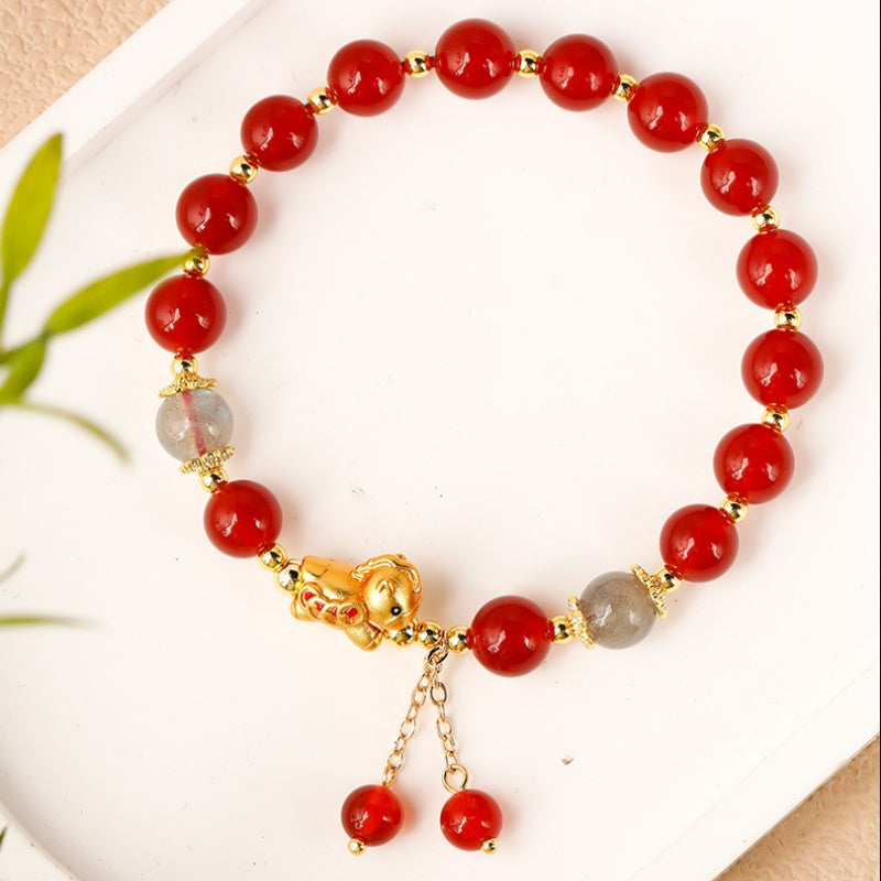 A Brighter Way Forward-Red Agate Moonstone Lucky Horse Bracelet