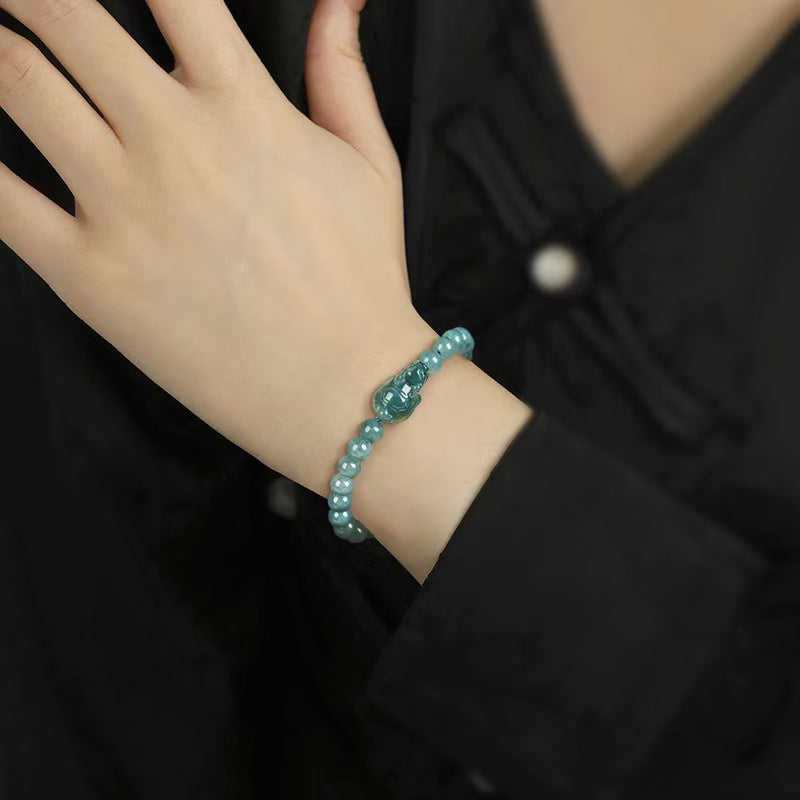 The Prosperous Dragon Turtle Jade Bracelet-18K Gold-Plated Wealth Bead for Protection & Steady Prosperity