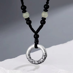 Lucky Clouds Black Agate Bead 999 Silver Pendant -Prosperity Luck