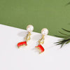 Pearl Koi Fish Drop Earrings – Elegant Gold-Plated Studs with Enamel & Crystals