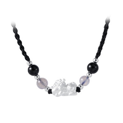 Pixiu Obsidian and Red Agate Braided Couple Necklace Set-Good Fortune Ahead