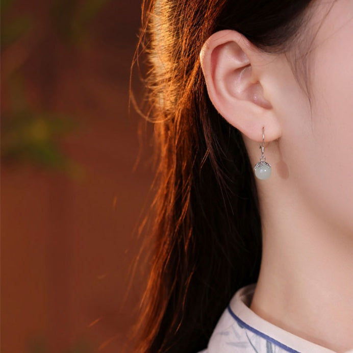 A Wish for Peace-Snowflake Nephrite Jade S925 Silver Earrings