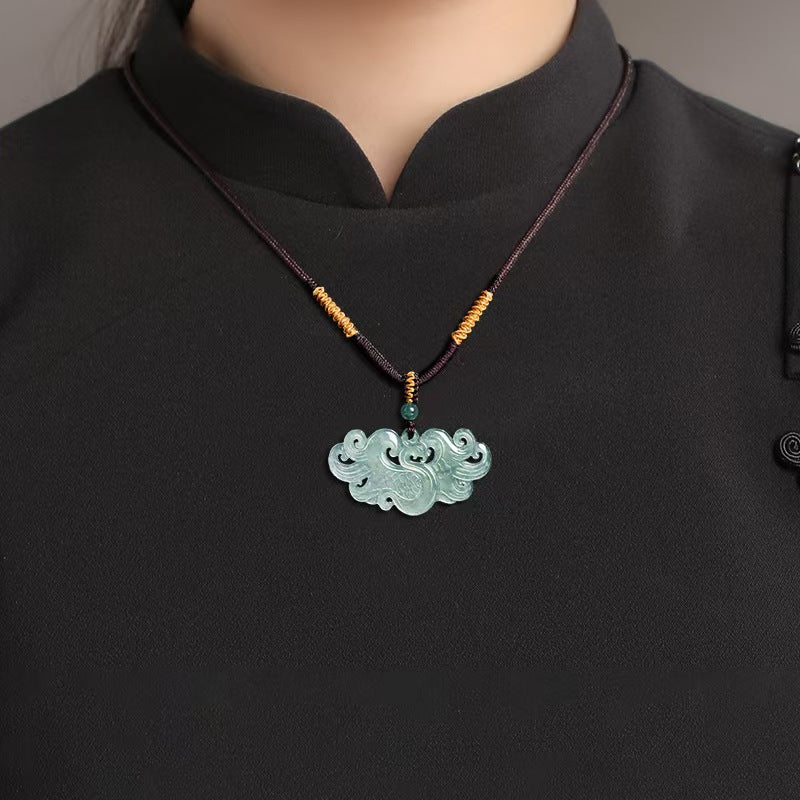 Ice Jade Phoenix Hand-Carved Pendant-Protection and Prosperity