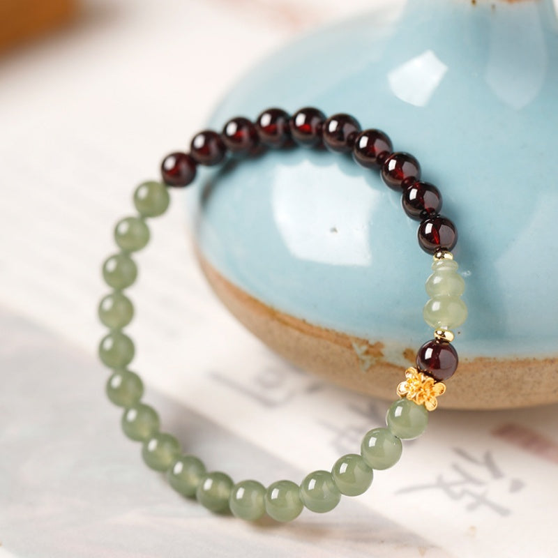 Hetian Jade Gourd Garnet Bracelet-Steady Renewal