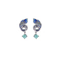 Enamel Phoenix Turquoise Silver Earrings-Protection and Luck