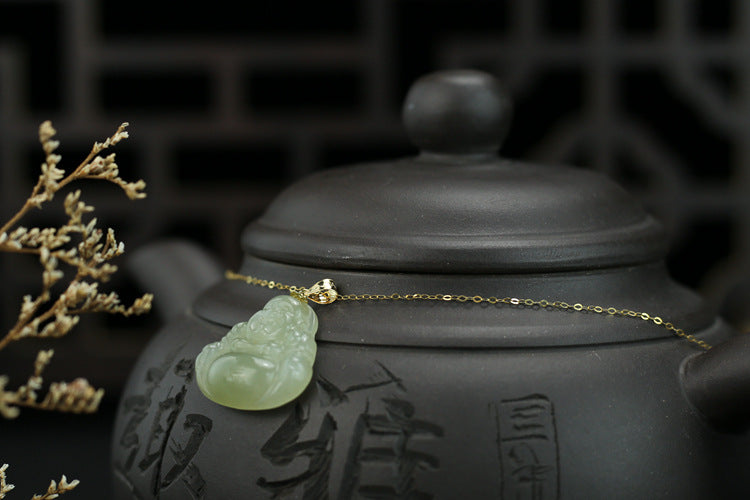Laughing Buddha Peace & Abundance Hetian Jade Pendant Necklace