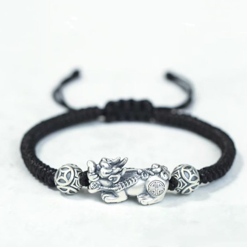 Silver Pixiu Vintage Coin Bead Bracelet-Attract Luck