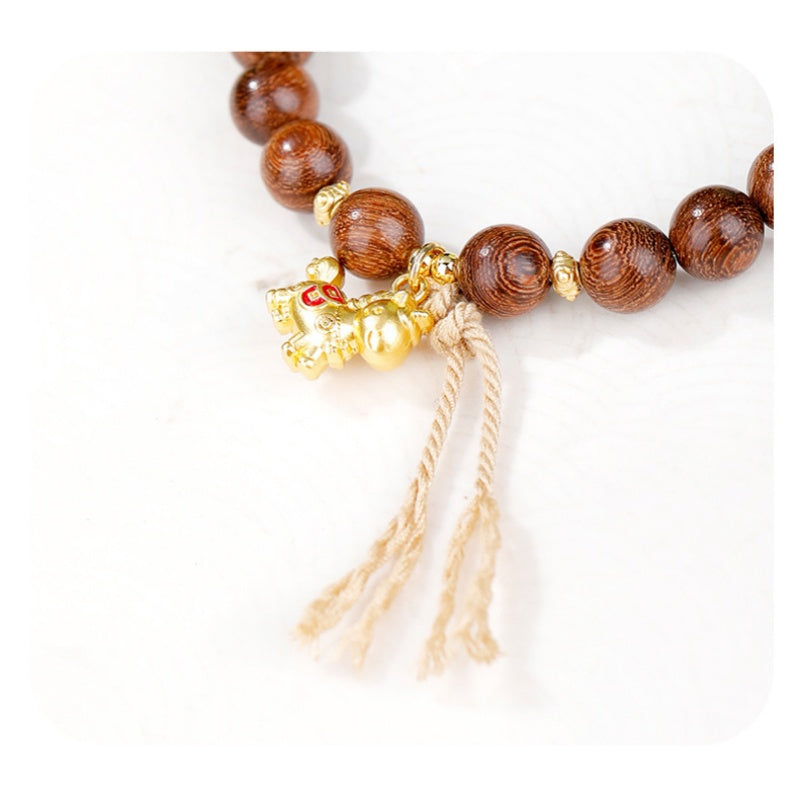 Silver-Plated Lucky Horse Gold Silk Sandalwood Bracelet-Courage into Abundance