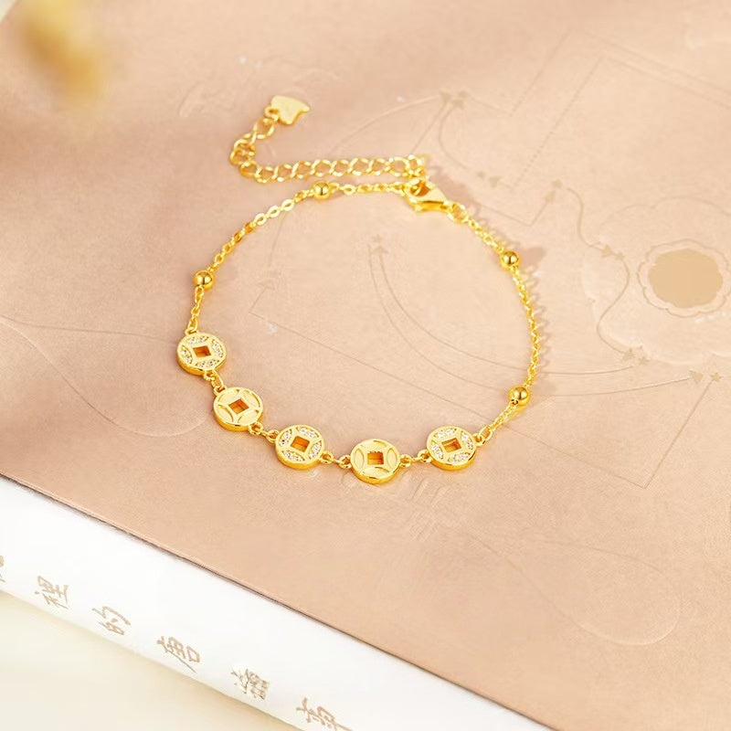 Rolling Fortune Coin Bracelet –18k Gold Plated 925 Sterling Silver