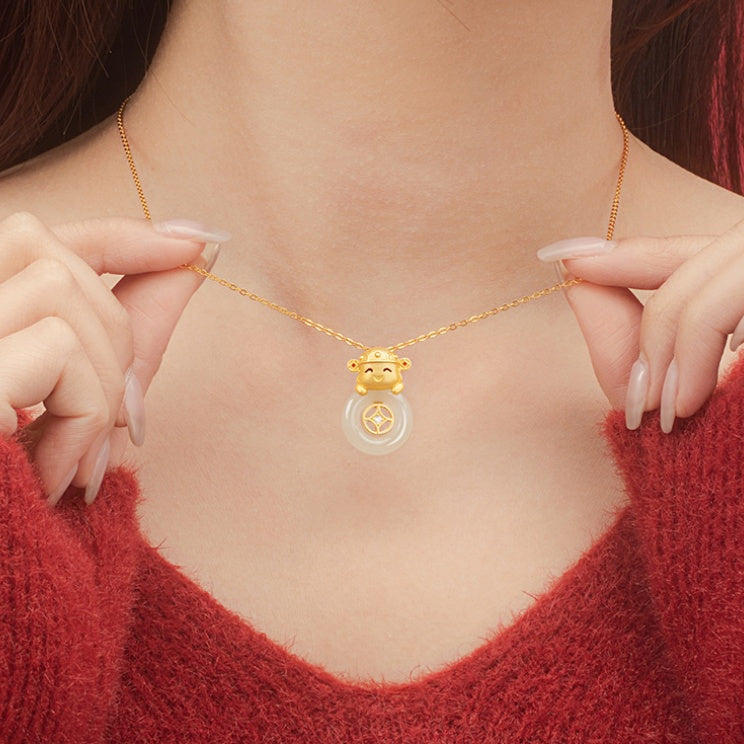 God of Wealth Nephrite Jade Necklace-Welcoming Prosperity