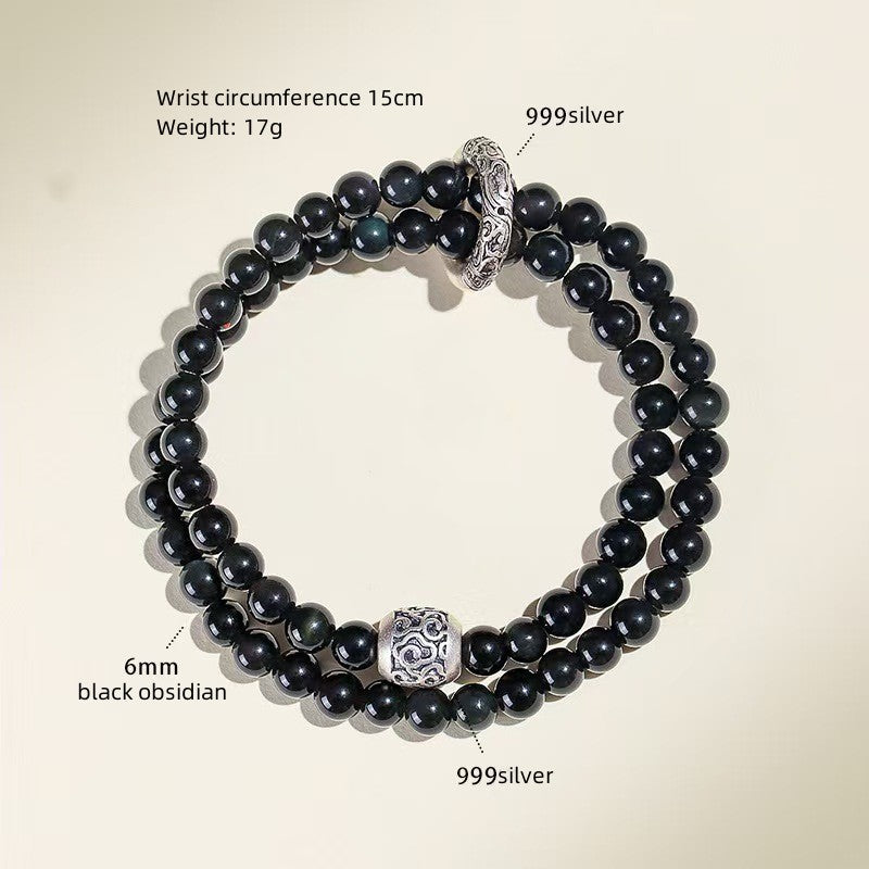 Peace Knot Black Obisidian Warp Bracelet -Harmony&Protection