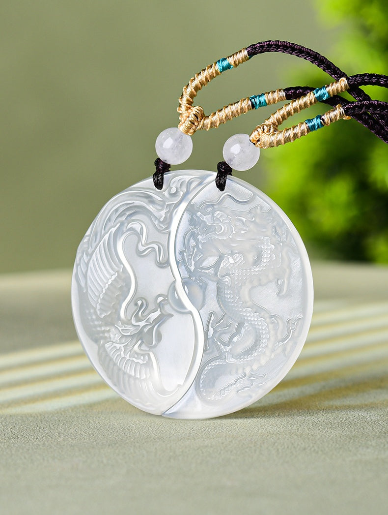 Dragon & Phoenix Couple Agate Unity Pendant Set – Love, Harmony & Lifelong Bond