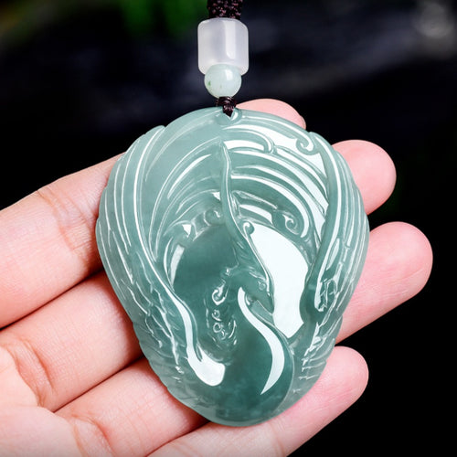 Blue Water Jadeite Phoenix Pendant-Elegance, Renewal & Prosperity