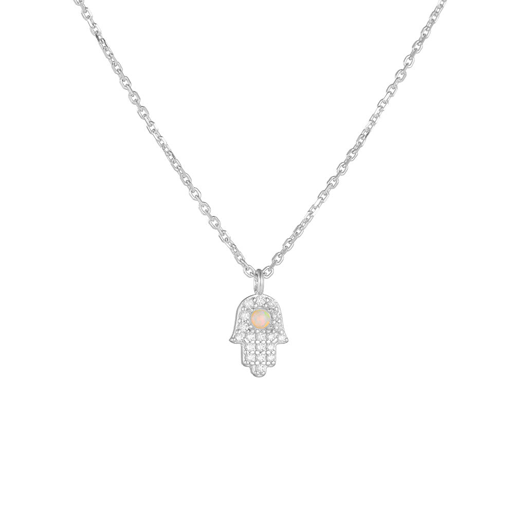 Hamsa Moonstone Sterling Silver Necklace-A Petite Sparkle