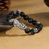 Guardian Flow Pixiu Obsidian & Lava Stone Silver Bracelet
