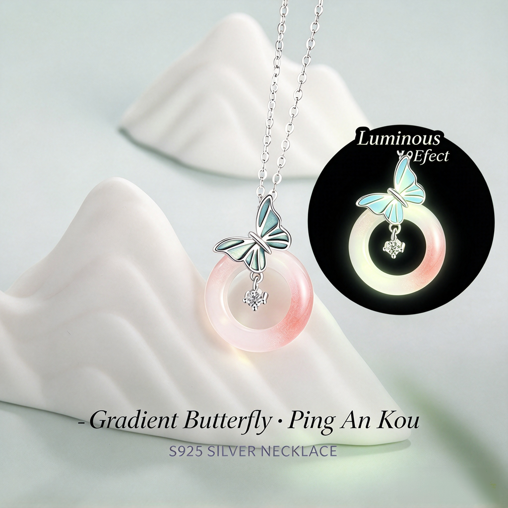 A Gentle Love-Butterfly Yanyuan Agate Peace Disc Necklace