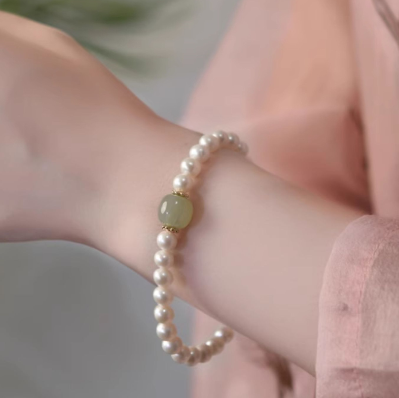 Good Luck Jade Bead Pearl Bracelet