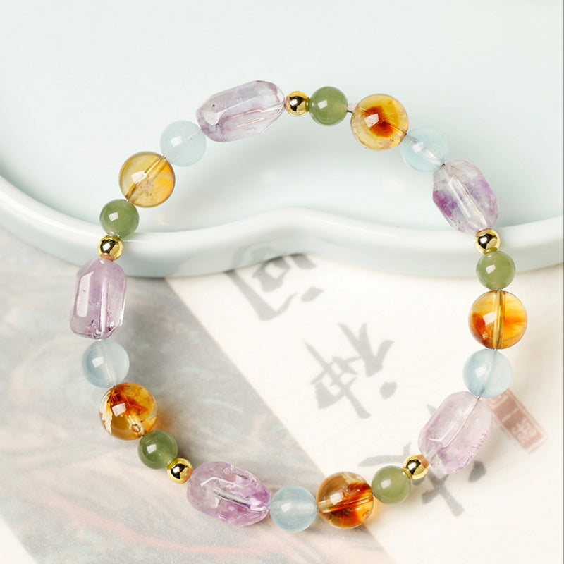 Citrine Amethyst Multi-Gemstone Bracelet-Balanced Light