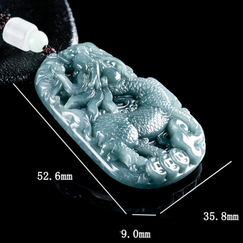 Natural Grade A Blue Jadeite Qilin Pendant – Ice Variety Jade Necklace for Men