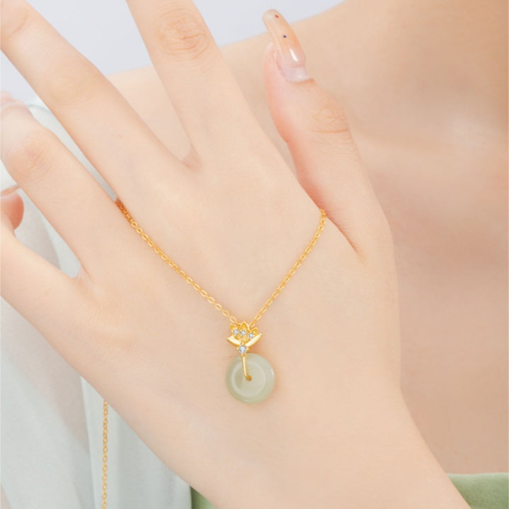 Lotus Nephrite Jade Necklace-Purity in Bloom