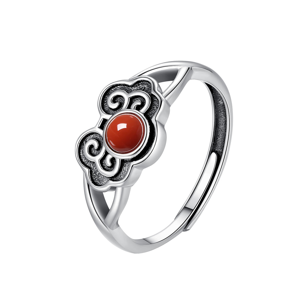 Ruyi Cloud Red Agate S925 Silver Ring-Wishes Close By