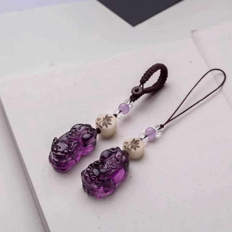 Protective Blessing Amethyst Pixiu Keychain & Phone Charm