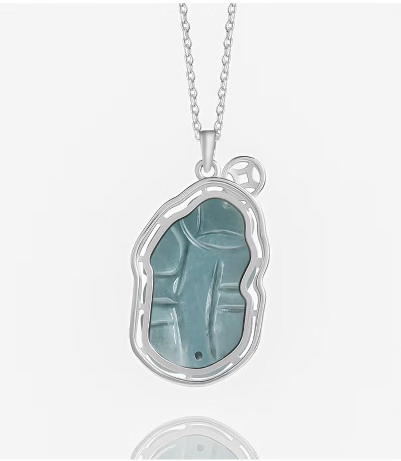 Serene Pixiu Ice Jade Pendant-925 Sterling Silver Necklace for Protection, Wealth & Steady Growth