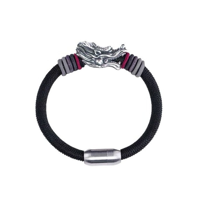 Men’s Sterling Silver Dragon Head Handmade Rope Bracelet -Protection&Luck