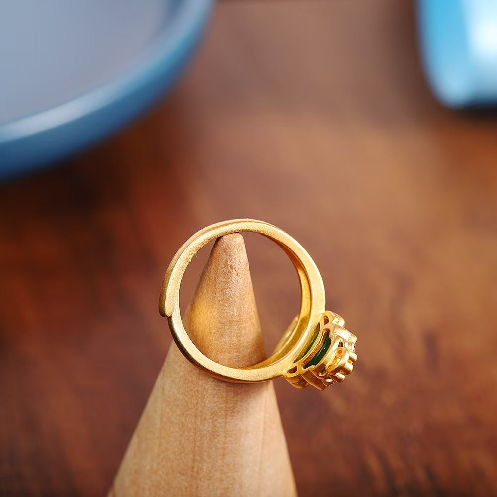 Pixiu Green Jade Ring