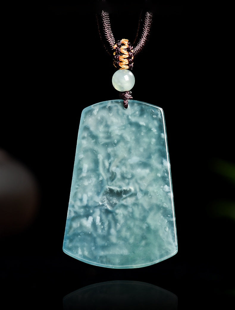 Blue Jadeite Landscape Pendant – Natural A-Grade Glutinous Variety Jade Carving-grade a jade