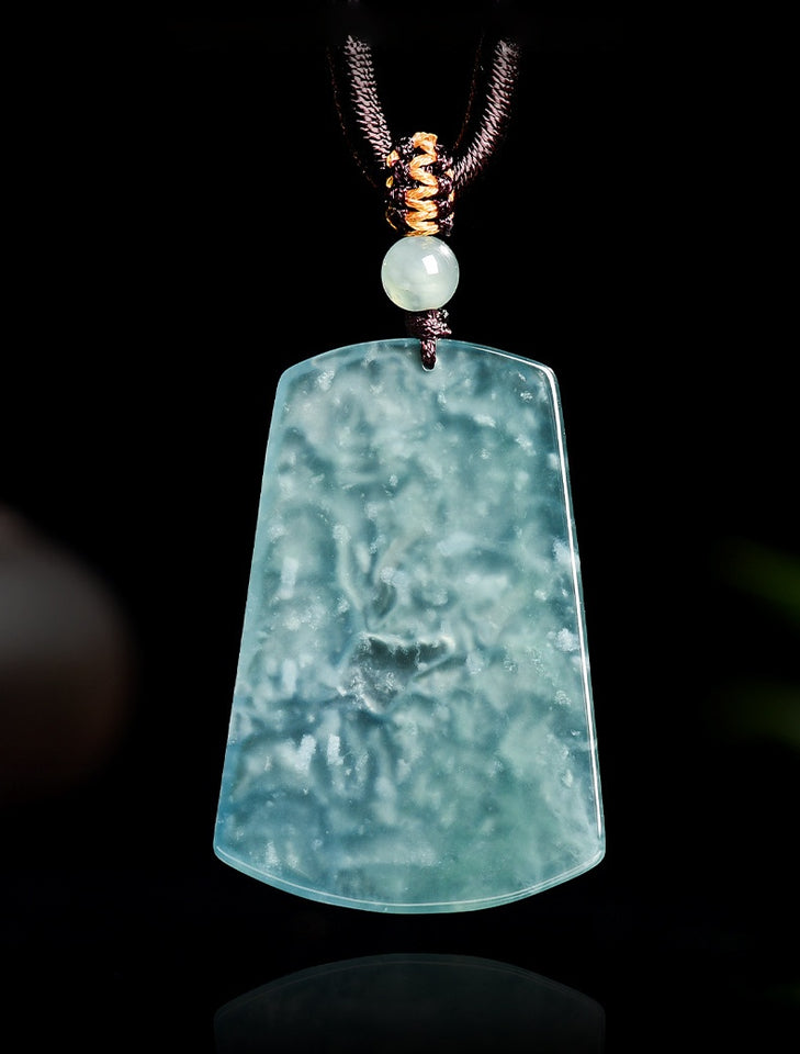 Blue Jadeite Landscape Pendant – Natural A-Grade Glutinous Variety Jade Carving