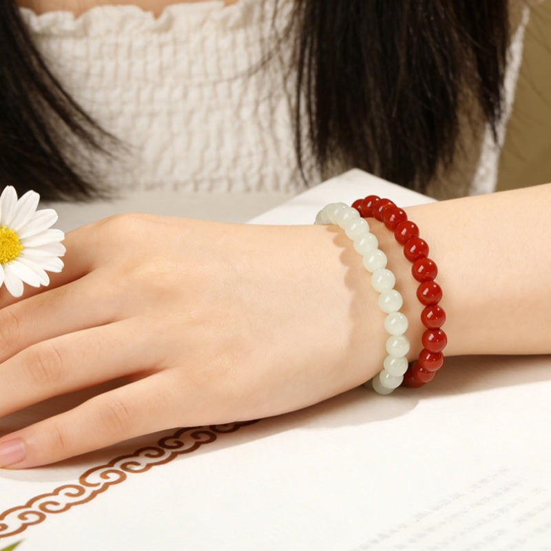 Hetian Jade Cinnabar Double-Wrap Bracelet-Twofold Harmony