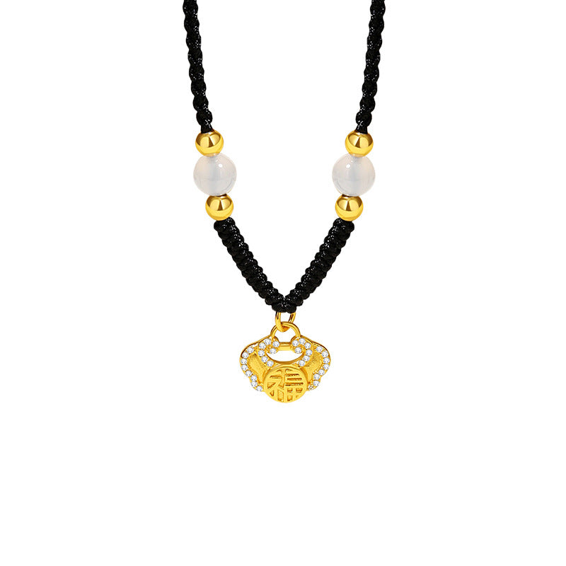 Good Fortune Close-Auspicious Charms Chalcedony Cord Necklace