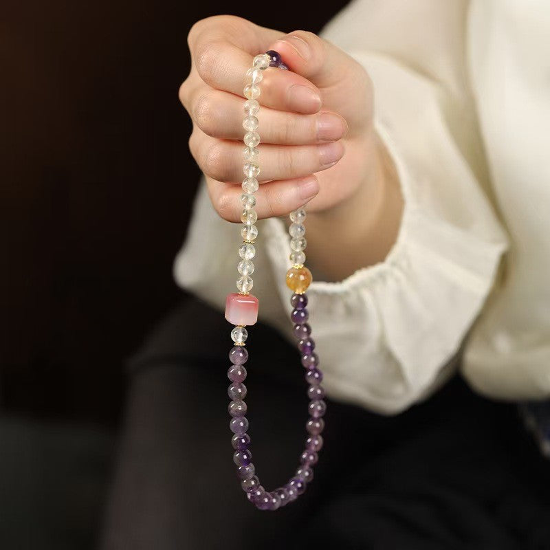 Square Pink Agate Amethyst and Citrine Double-Strand Bracelet
