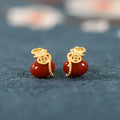 Fortune Pouch Gemstone Stud Earrings-Good Wishes Held Close