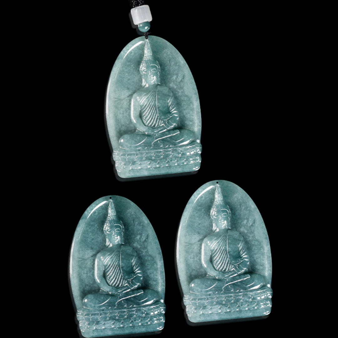 Natural Icy Jadeite Shakyamuni Buddha Pendant Thai Style Zen Necklace