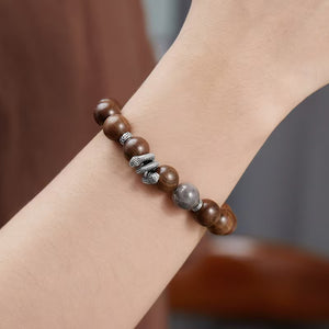 Silver Snake Sandalwood Bead Bracelet-Protection and Wealth