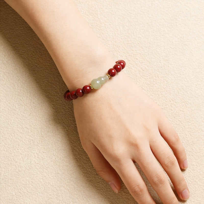 Hetian Jade Gourd Cinnabar Bracelet-Quiet Abundance