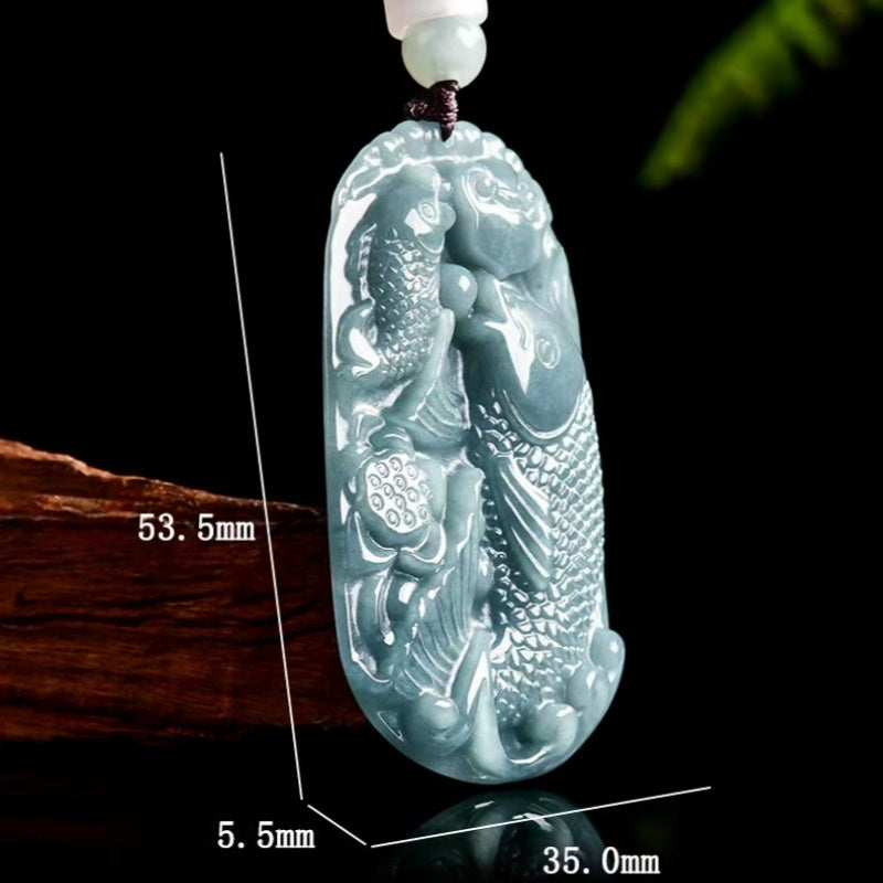 Blue Jadeite Koi Fish Pendant – Symbol of Abundance and Prosperity