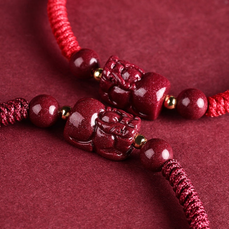 Zinnoberarmband-Fengshui Pixiu Goldperlen